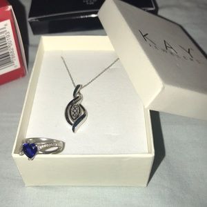 Kay blue necklace, and ring.